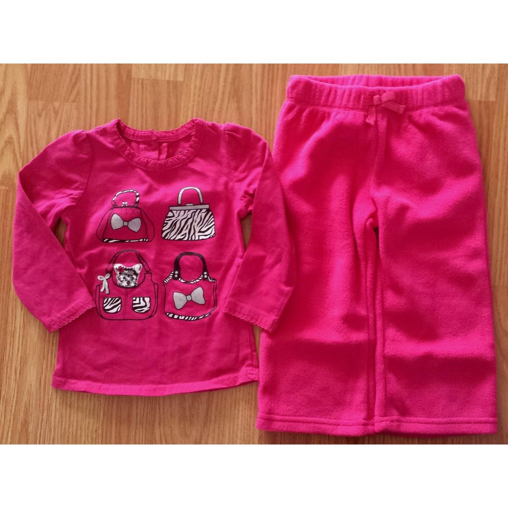 Girl's Size 24 M Months 2T Pink Yorkie Purse Top & Children's Place Fleece Pants
